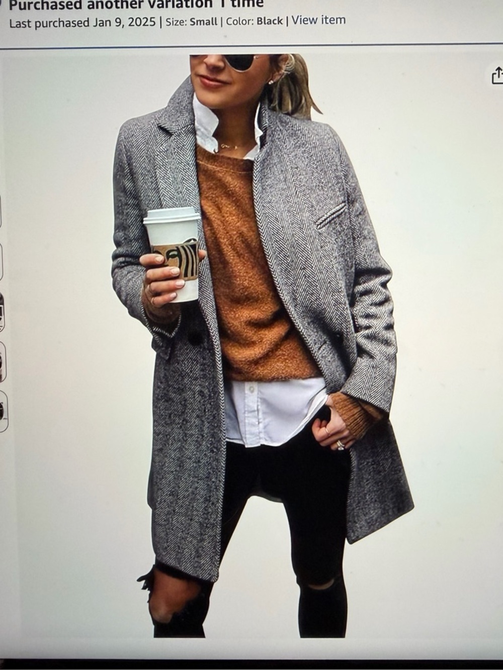 Women's Gray Herringbone Peacoat - Classic Tailored Coat Double Breasted